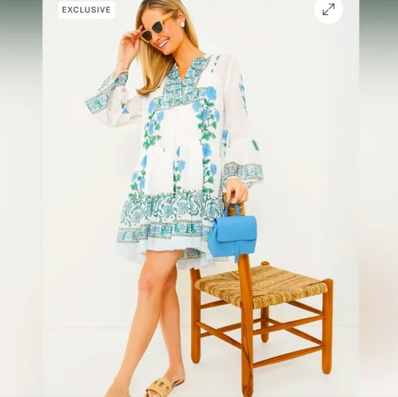 Tuckernuck Juliet Dunn White Poppy Flared Sleeve Dress Size XL - Picture 2 of 13